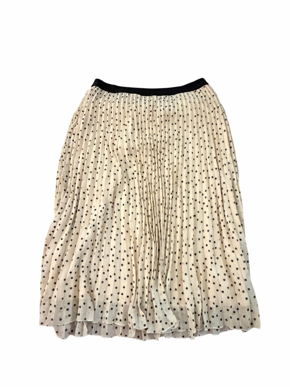 WD.NY Cream Pleated Midi Skirt with Black Polka Dots